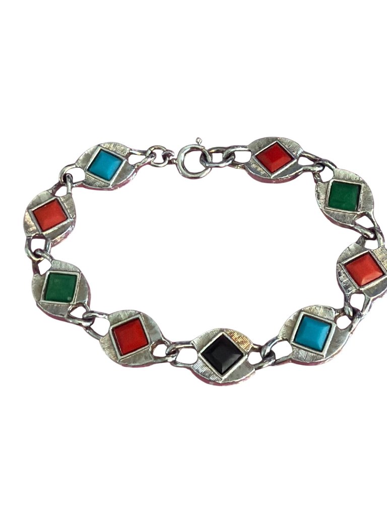 Vtg Sarah Coventry Harlequin Reversible Bracelet Silver Tone Nautical 8 Estate